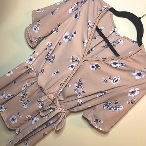 Pink Floral Side Tie Blouse Size Medium